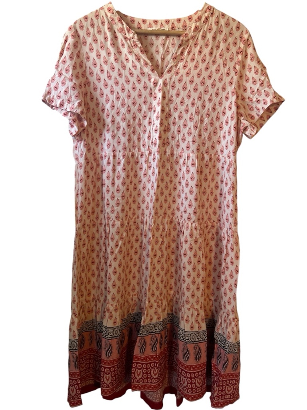 BeachLunchLounge Boho Paisley Tiered Shift Dress Women’s Size Large Summer